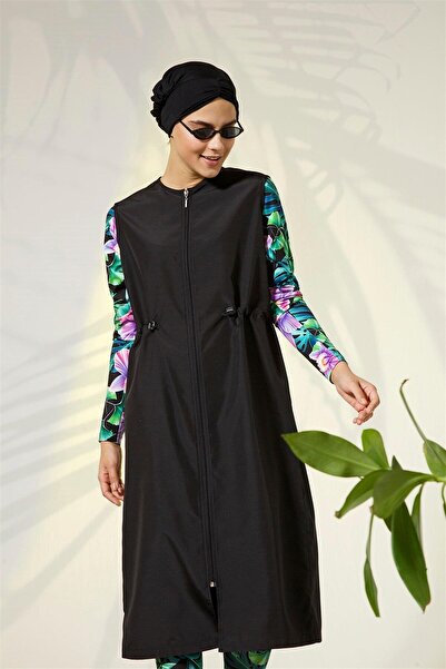 Moodbasic ملابس سباحة تيسيتير بنقشة أوراق الشجر Sw12.0005 - أسود