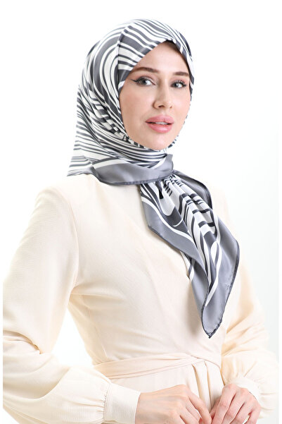 sefamerve Ψηφιακό κασκόλ από ρεγιόν 70301-12 Καπνιστό