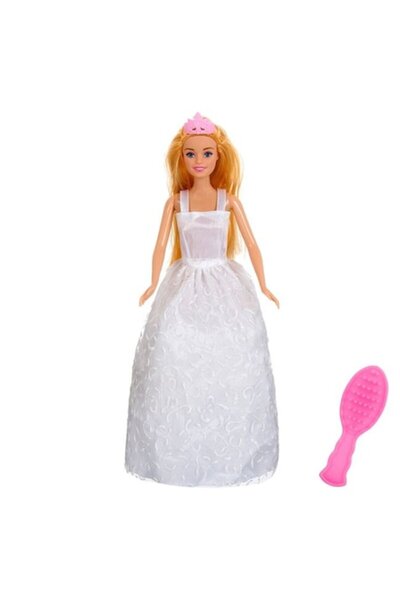 ANTBRO Păpușă mireasă ® cu păr blond și rochie albă din dantelă, 31 cm