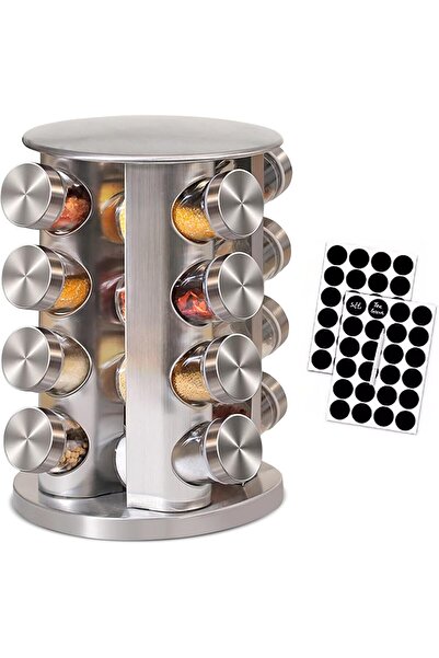 Hope مجموعة من 20 برطمانًا زجاجيًا للتوابل مع رف دوار من الفولاذ المقاوم للصد...