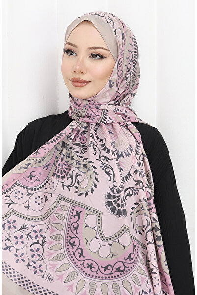 sefamerve Wzorzysty miękki szal 70314-01 Pudrowy beż