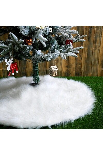 Bibilel White Christmas Tree Skirt, 78 cm diameter, 2.5-3 cm fur, white