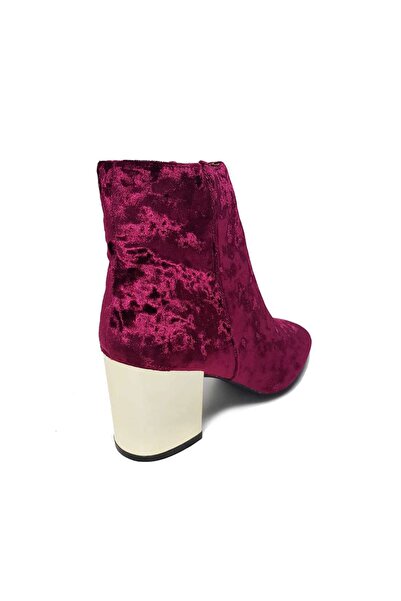 HOT KİSS Women's Velvet Ankle Boots, Elegant Burgundy with Chunky Heel - Size 40.5 EU