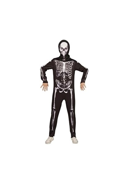 Topi Costum complet pentru băieți - schelet uman înfricoșător, petrecere de Halloween, 12 ani, negru cu alb