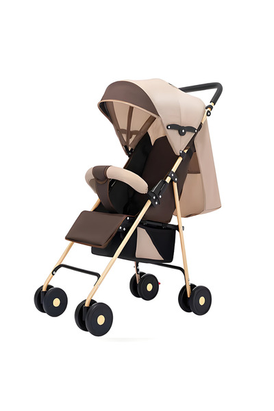 Teno Cărucior sport pentru bebeluși Teno®, pliabil, ușor de transportat, cu centură de siguranță, 12 kg, maro/crem