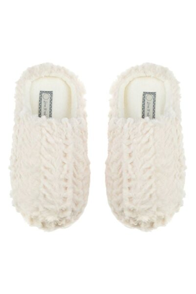 ANTBRO - Women's house slippers, faux fur, ecru, zigzag pattern, 39-40