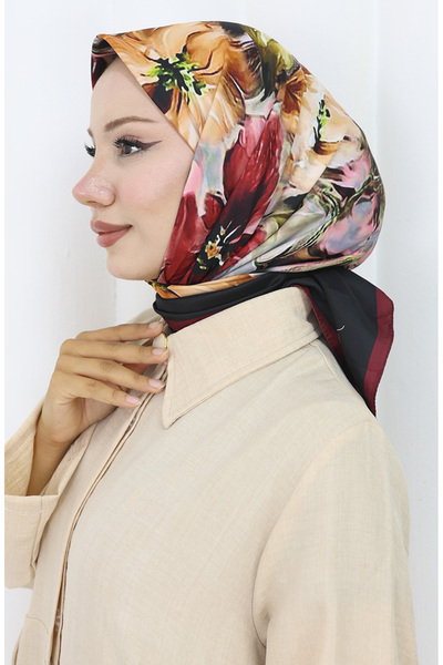 sefamerve Eșarfă digitală din raion 70298-01 Roșu Claret Negru