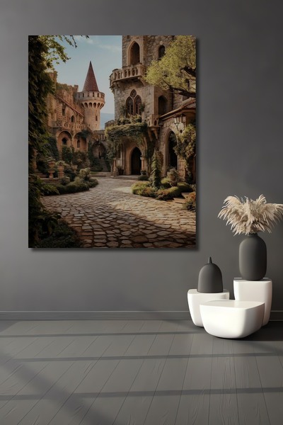 Teona Ahşap Tablou decorativ din lemn dreptunghiular Grădina castelului medieval