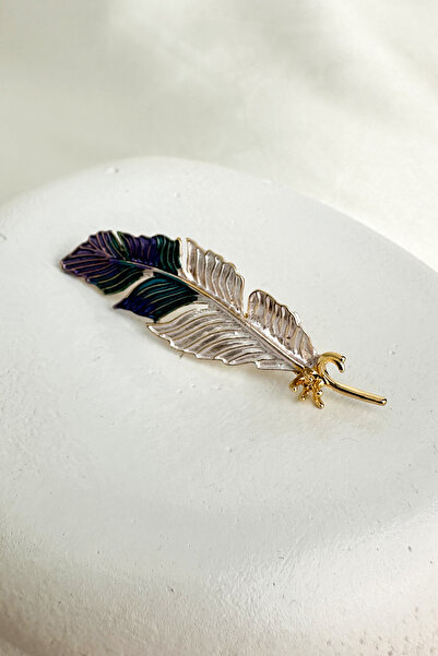 Modex Altın Sarısı Mineli Renkli Tasarım Tüy Broş (6cm)