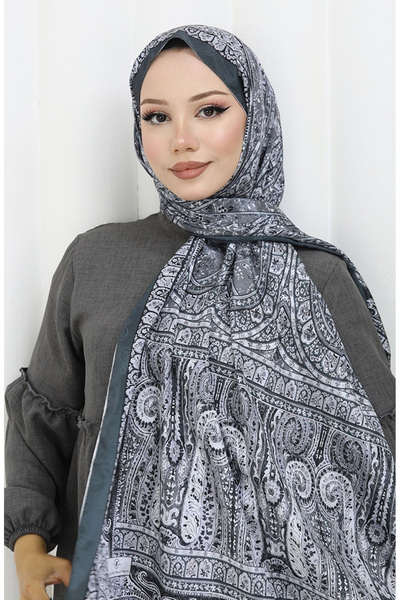 sefamerve Etnik Desen Vual Şal 70303-06 Antrasit