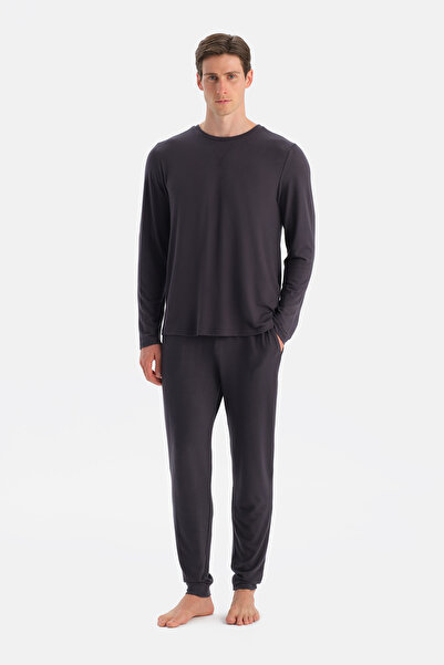 Eros Antrasıt Uzun Kollu Termal Tişört Pantolon Pijama Takımı