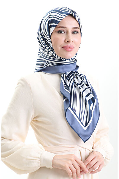 sefamerve Ψηφιακό κασκόλ από ρεγιόν 70301-08 Ινδίγκο