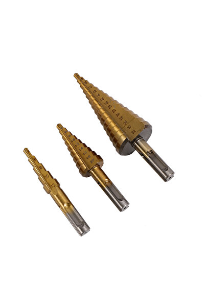 Lawazim Step Drill Set SDS 3 Piece - Cone Drill Bits 4-32mm Multi Size for Metal Wood Plastic