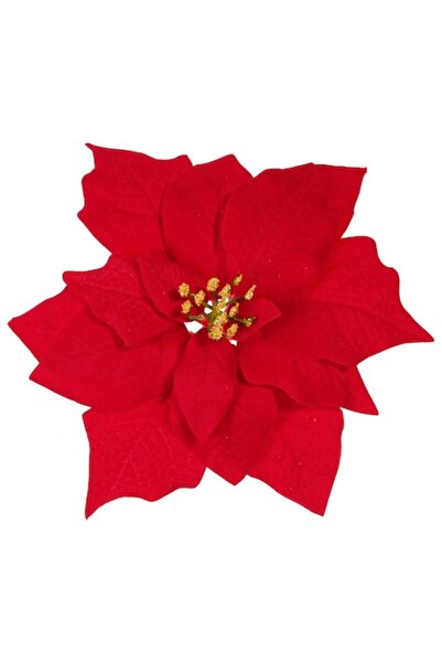 OEM Floare Poinsettia cu sclipici și clips, „Marry Christmas”, Roșu, 23,01 cm