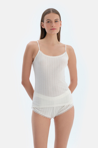 Eros Ecru Pointel Thin Strap Tank Top