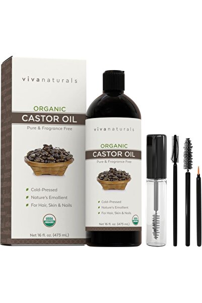 Viva Naturals زيت الخروع العضوي للرموش والحواجب - ١٦ أونصة سائلة، عضوي معتمد ...