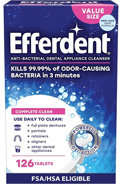 efferdent أقراص تنظيف لأجهزة تثبيت الأسنان الكاملة، 126 قرصًا (0.7 رطل)