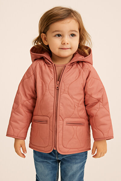 NOBLEKIDS معطف بغطاء للرأس للفتيات - مبطن بنمط مموج، مع سحاب