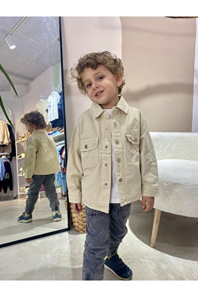 NOBLEKIDS Children's Denim Jacket – Buttoned, Relaxed Fit, Beige