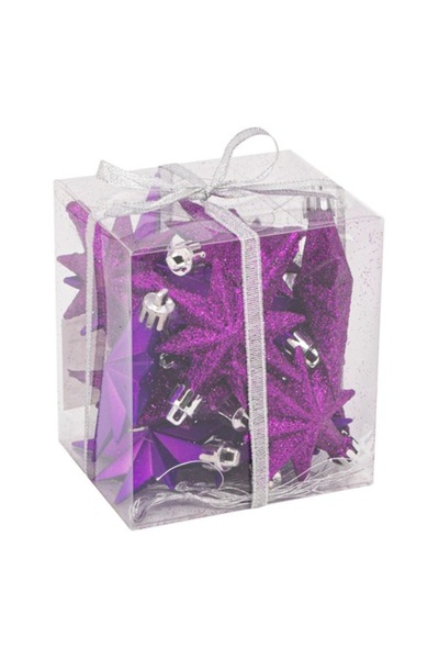 OEM Set de 16 globuri de Crăciun mov în formă de stea, 8 cm