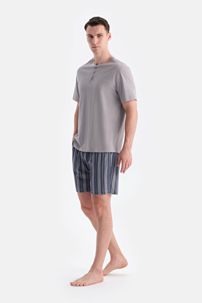 Eros Gray Patchwork Six-Stripe T-Shirt Shorts Set