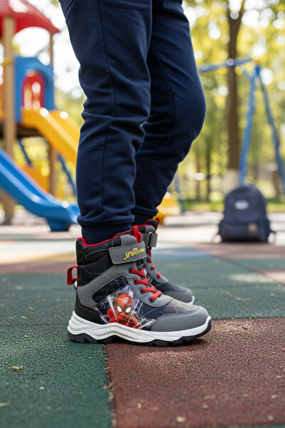 JOJO KIDS erkek çocuk örümcek kar botu , iç polar astar , kaymaz taban , cırtlı bot