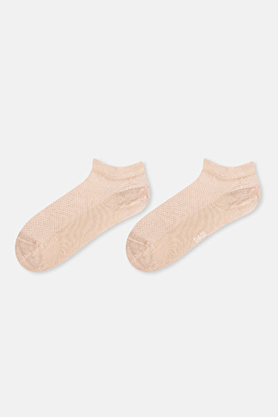 Eros Beige-White Women's 2-Piece Bamboo Booties Socks