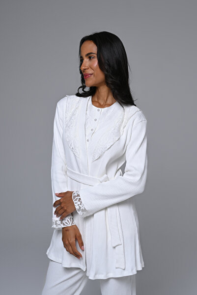 Marilyn Club Women's Pajama Set with Button Collar and Robe, 3-Piece Set