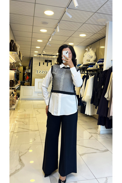 Vosse Mianotte Siyah Taş İşlemeli Organize Süveter Gömlek