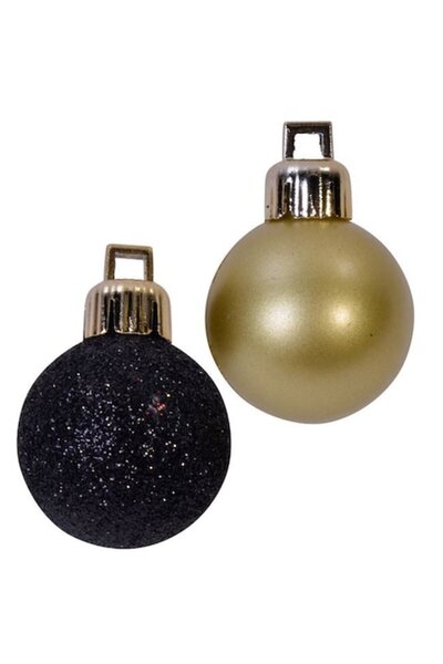 Maison du Paradis Set of 20 Small Black and Gold Glitter Baubles