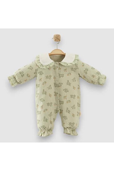 NuvioKids Floral Patterned Baby Girl Muslin Jumpsuit