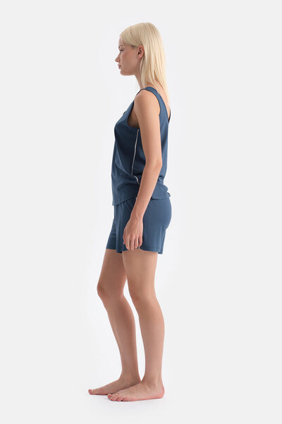 Eros Indigo Thick Strap Cotton Modal Tank Top Shorts Set