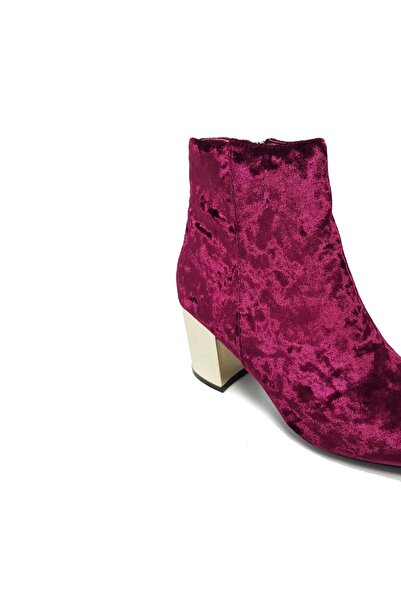 HOT KİSS Women's Velvet Ankle Boots, Elegant Burgundy with Chunky Heel - Size 40.5 EU