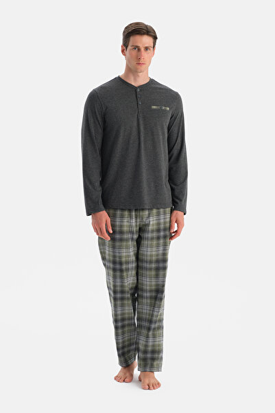 Eros Σετ παντελόνι με μακρυμάνικο μπλουζάκι με λεπτομέρεια από ανθρακί μελανζέ