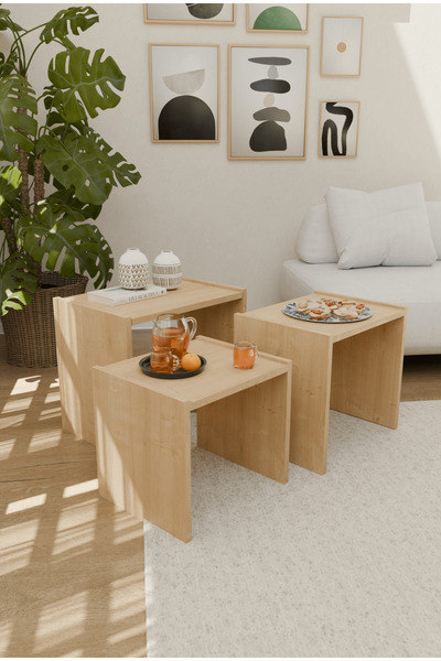 onehediye 3lü Zigon Sehpa İskandinav Traverten Desen Zigon Sehpa mol33