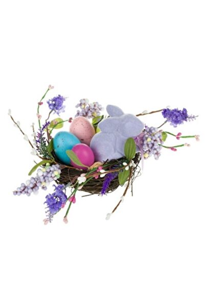 M Deco Decorative Easter Basket with Flowers, Eggs, and Bunny, Ø13x12cm,