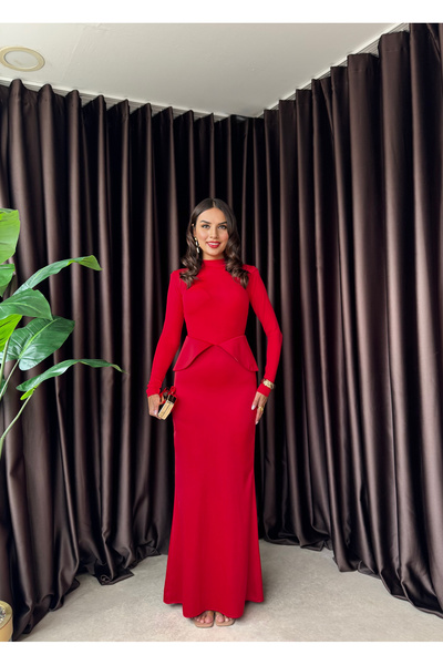 conconmoda Uzun Kollu Balıkçı Yaka Saten Detay Şık Elbise