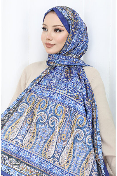 sefamerve Etnik Desen Vual Şal 70303-09 Lacivert
