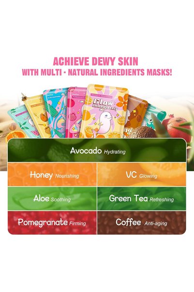 ZealSea Hydrating Collagen Sheet Face Masks for Women - 7 Pieces