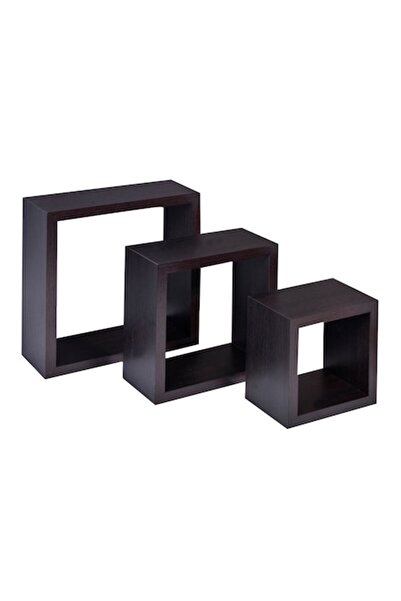 shopU Set 3 rafturi de perete Wenge, sistem de fixare ascuns, model mic, maro închis