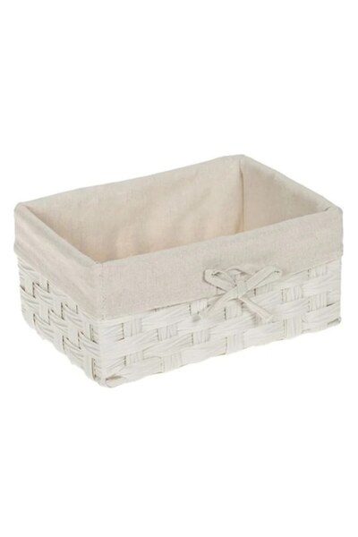 ANTBRO ® storage basket with metal frame, white braided with fabric lining an...