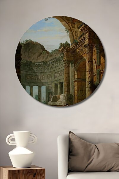 Teona Ahşap Tablă rotundă decorativă din lemn Ruine antice ale templierilor