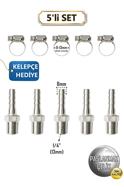 abcpaslanmaz Paslanmaz Hortum Rekoru | 1/4’’ Rekor + Kelepçe 5’li Set | Krom ...