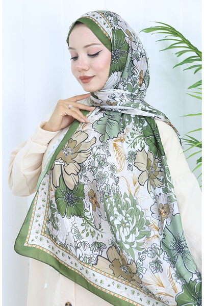 sefamerve شال شانزليزي منقوش بالزهور 70319-16 كاكي