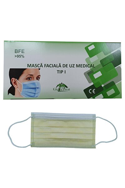 Treat Yellow Disposable Medical Face Masks for Adults, 3-Ply, 50-Pack, BFE ≥95%, Hypoallergenic