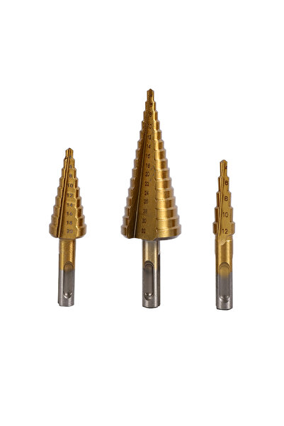 Lawazim Step Drill Set SDS 3 Piece - Cone Drill Bits 4-32mm Multi Size for Metal Wood Plastic