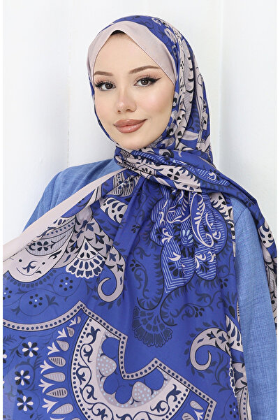 sefamerve Μαλακό σάλι με σχέδιο 70314-16 Ivory Navy Blue