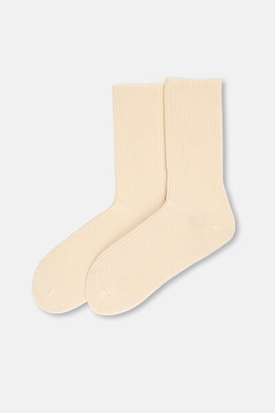 Eros Ecru-Brown Women's 2-Piece Ribbed Bamboo Socks