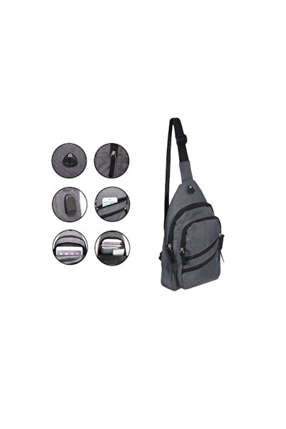 NO BRAND Rucsac bărbătesc cu USB, poliester, gri, 18x8x32cm