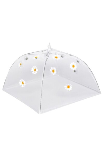 ANTBRO Plasă de protecție pliabilă pentru alimente, pătrată cu design floral, albă, 36x36x36cm